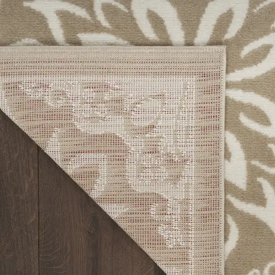 Taupe and Ivory Floral Medallion Non Skid Area Rug Photo 6