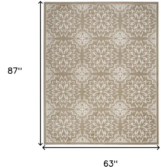 Taupe and Ivory Floral Medallion Non Skid Area Rug Photo 3