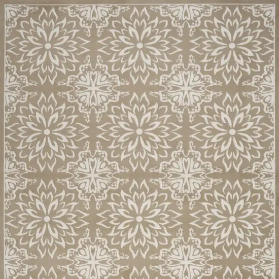 Taupe and Ivory Floral Medallion Non Skid Area Rug Photo 4