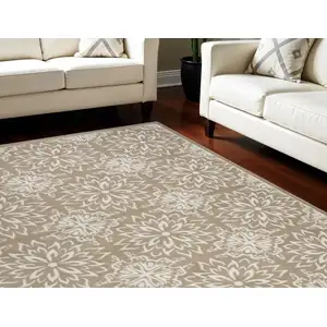 Photo of Taupe and Ivory Floral Non Skid Area Rug