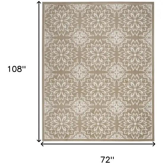 Taupe and Ivory Floral Non Skid Area Rug Photo 3