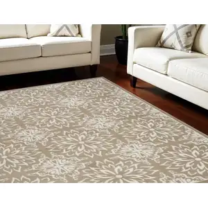 Photo of Taupe and Ivory Floral Non Skid Area Rug