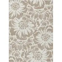 Photo of Taupe and Ivory Floral Washable Non Skid Indoor Outdoor Area Rug