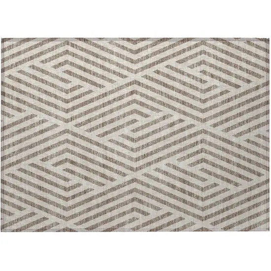 Taupe and Ivory Geometric Washable Non Skid Indoor Outdoor Area Rug Photo 5