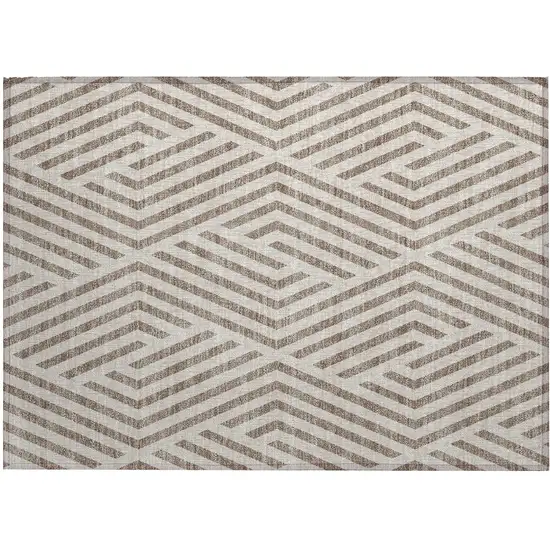 Taupe and Ivory Geometric Washable Non Skid Indoor Outdoor Area Rug Photo 2