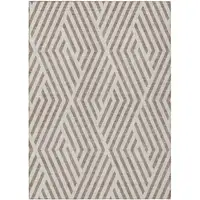 Photo of Taupe and Ivory Geometric Washable Non Skid Indoor Outdoor Area Rug