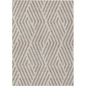 Photo of Taupe and Ivory Geometric Washable Non Skid Indoor Outdoor Area Rug