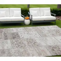 Photo of Taupe and Ivory Patchwork Washable Non Skid Indoor Outdoor Area Rug