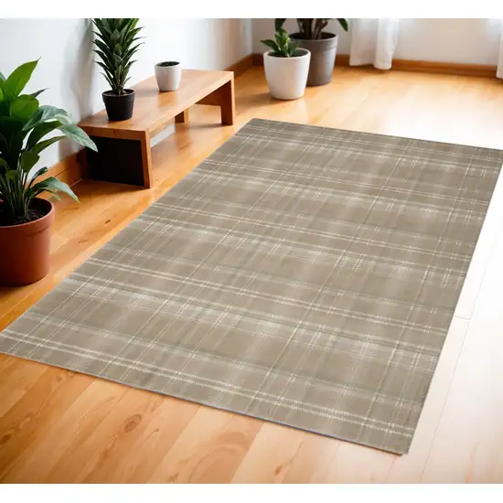 Taupe and Ivory Plaid Area Rug Photo 1