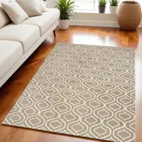 Photo of Taupe and Ivory Trellis Non Skid Area Rug