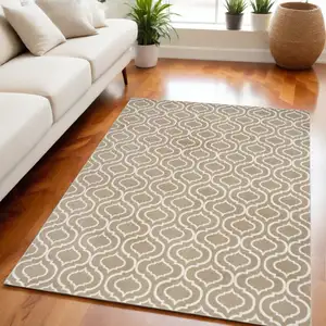 Photo of Taupe and Ivory Trellis Non Skid Area Rug