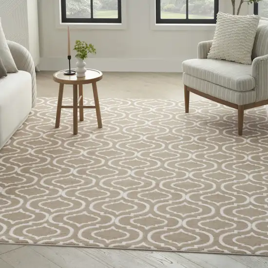 Taupe and Ivory Trellis Non Skid Area Rug Photo 9