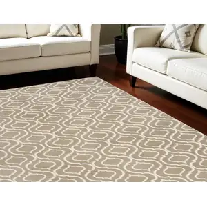 Photo of Taupe and Ivory Trellis Non Skid Area Rug