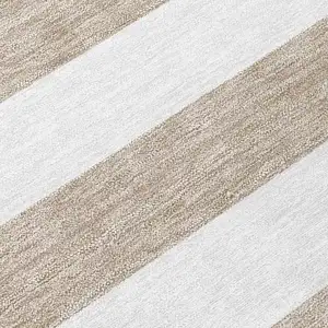 Photo of Taupe and White Striped Washable Non Skid Indoor Outdoor Area Rug