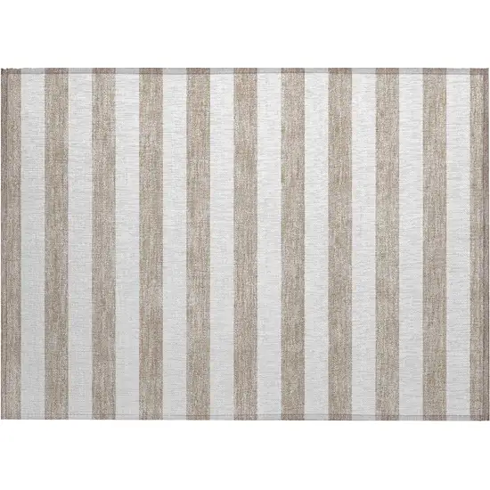 Taupe and White Striped Washable Non Skid Indoor Outdoor Area Rug Photo 1