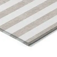 Photo of Taupe and White Striped Washable Non Skid Indoor Outdoor Area Rug