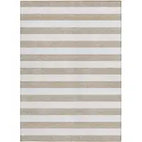 Photo of Taupe and White Striped Washable Non Skid Indoor Outdoor Area Rug