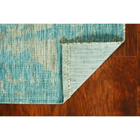 Teal Abstract Brushstrokes Indoor Outdoor Area Rug Photo 4