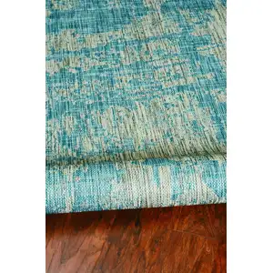 Photo of Teal Abstract Brushstrokes Indoor Outdoor Area Rug