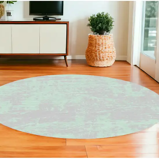 Blue and Green Round Abstract Indoor Outdoor Area Rug Photo 1