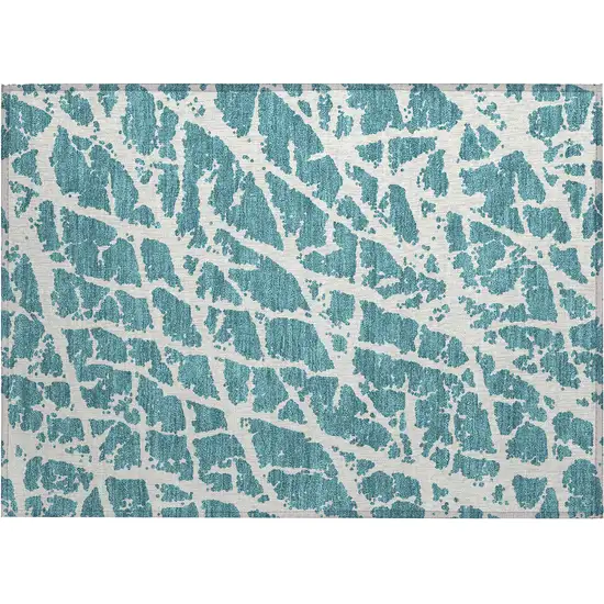 Teal Abstract Washable Non Skid Indoor Outdoor Area Rug Photo 2