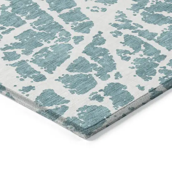 Teal Abstract Washable Non Skid Indoor Outdoor Area Rug Photo 6