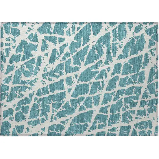 Teal Abstract Washable Non Skid Indoor Outdoor Area Rug Photo 4