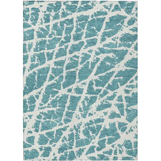 Teal Abstract Washable Non Skid Indoor Outdoor Area Rug Photo 2