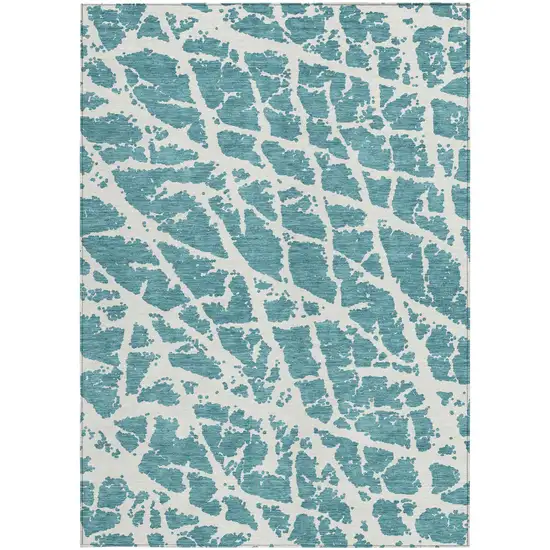 Teal Abstract Washable Non Skid Indoor Outdoor Area Rug Photo 4