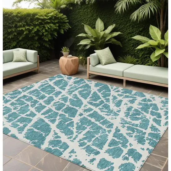 Teal Abstract Washable Non Skid Indoor Outdoor Area Rug Photo 1