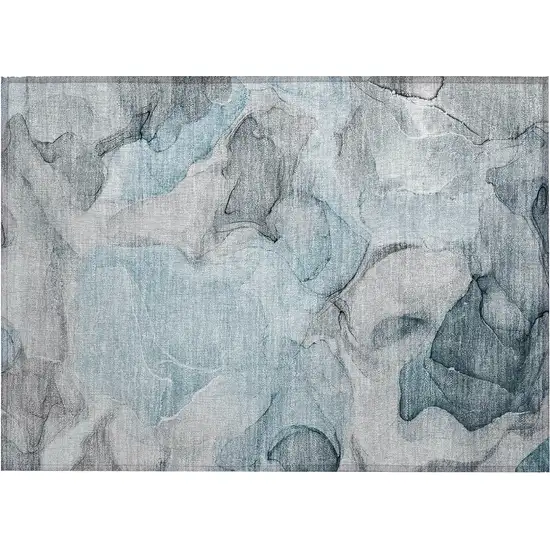 Teal Abstract Washable Non Skid Indoor Outdoor Area Rug Photo 2