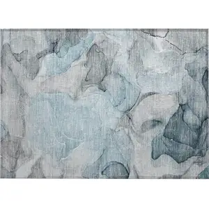 Photo of Teal Abstract Washable Non Skid Indoor Outdoor Area Rug