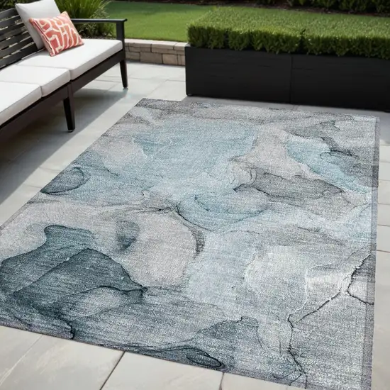 Teal Abstract Washable Non Skid Indoor Outdoor Area Rug Photo 1