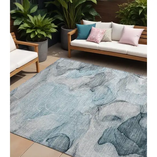 Teal Abstract Washable Non Skid Indoor Outdoor Area Rug Photo 1