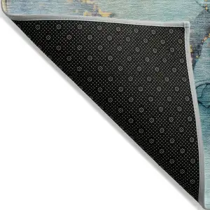 Photo of Teal Abstract Washable Non Skid Indoor Outdoor Area Rug