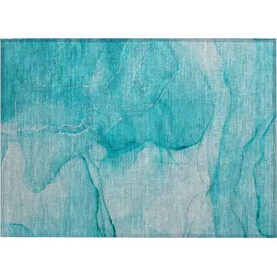 Teal Abstract Washable Non Skid Indoor Outdoor Area Rug Photo 2