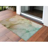 Photo of Teal Abstract Washable Non Skid Indoor Outdoor Area Rug