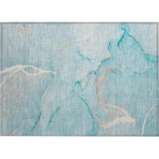 Teal Abstract Washable Non Skid Indoor Outdoor Area Rug Photo 2