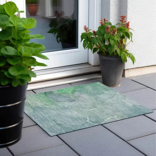 Teal Abstract Washable Non Skid Indoor Outdoor Area Rug Photo 8