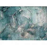 Photo of Teal Abstract Washable Non Skid Indoor Outdoor Area Rug