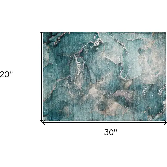 Teal Abstract Washable Non Skid Indoor Outdoor Area Rug Photo 3