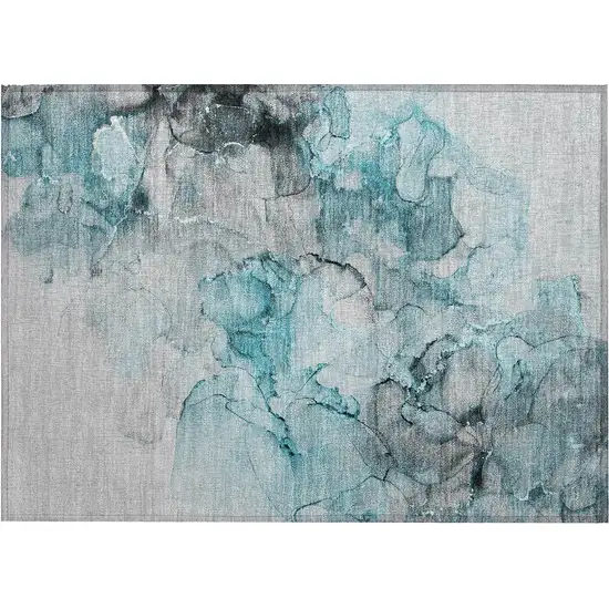 Teal Abstract Washable Non Skid Indoor Outdoor Area Rug Photo 2