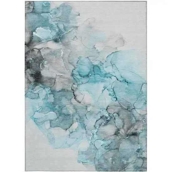 Teal Abstract Washable Non Skid Indoor Outdoor Area Rug Photo 5