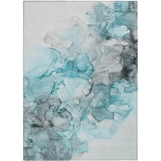 Teal Abstract Washable Non Skid Indoor Outdoor Area Rug Photo 2