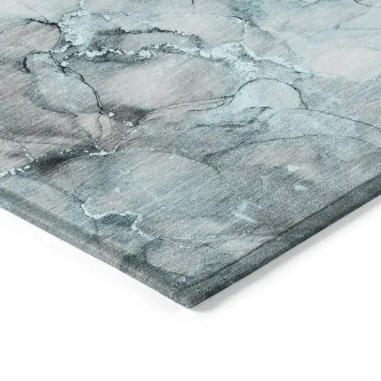 Teal and Gray Abstract Washable Indoor Outdoor Area Rug Photo 5