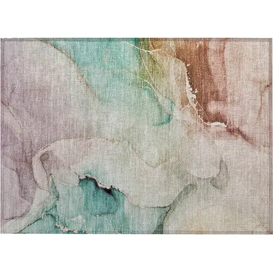 Teal Abstract Washable Non Skid Indoor Outdoor Area Rug Photo 2