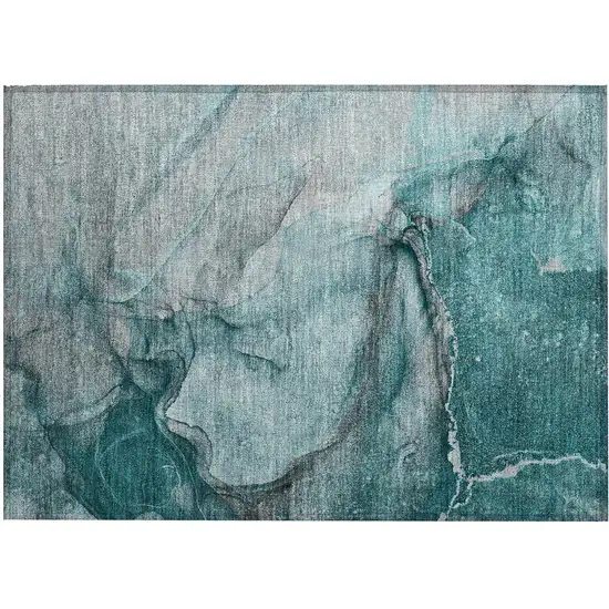 Teal Abstract Washable Non Skid Indoor Outdoor Area Rug Photo 2