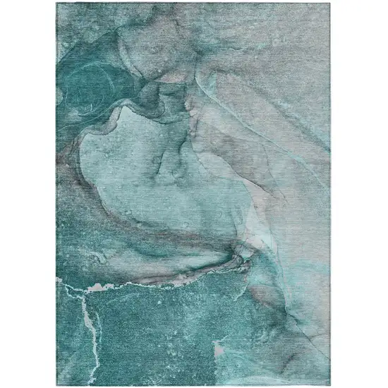 Teal Abstract Washable Non Skid Indoor Outdoor Area Rug Photo 2