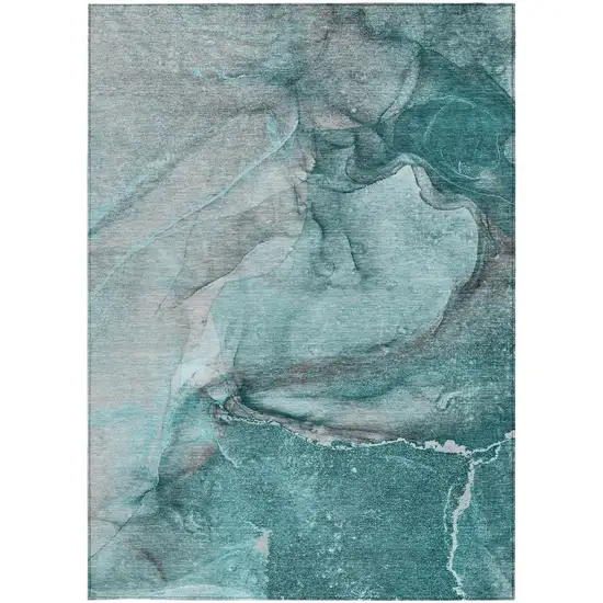 Teal Abstract Washable Non Skid Indoor Outdoor Area Rug Photo 5