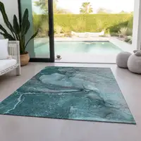 Photo of Teal Abstract Washable Non Skid Indoor Outdoor Area Rug